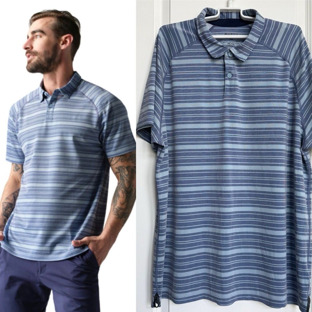Rhone Polo Shirt Blue Stripe Delta Pique Performance Golf Mens XXL Outdoor‎ USA